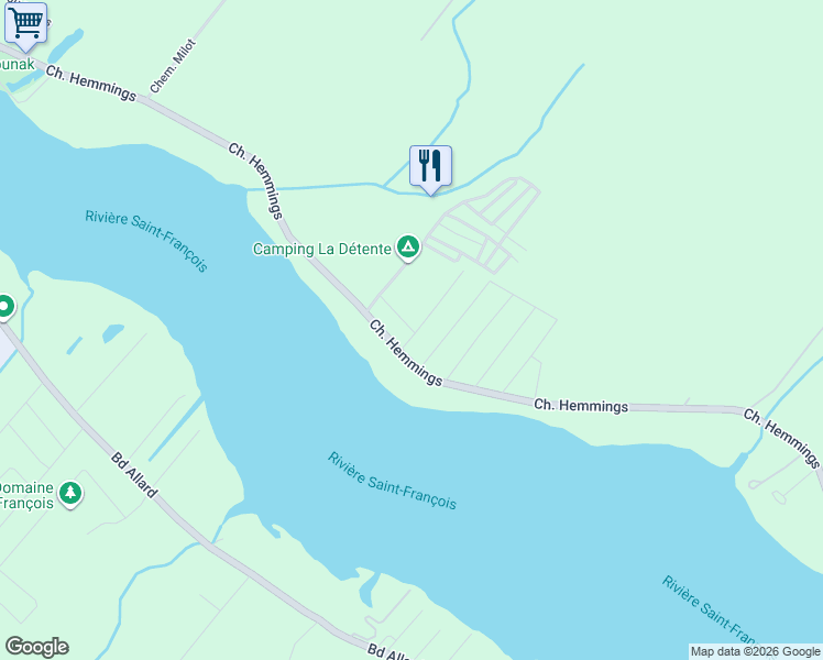 map of restaurants, bars, coffee shops, grocery stores, and more near 3388 Rue du Draveur in Drummondville