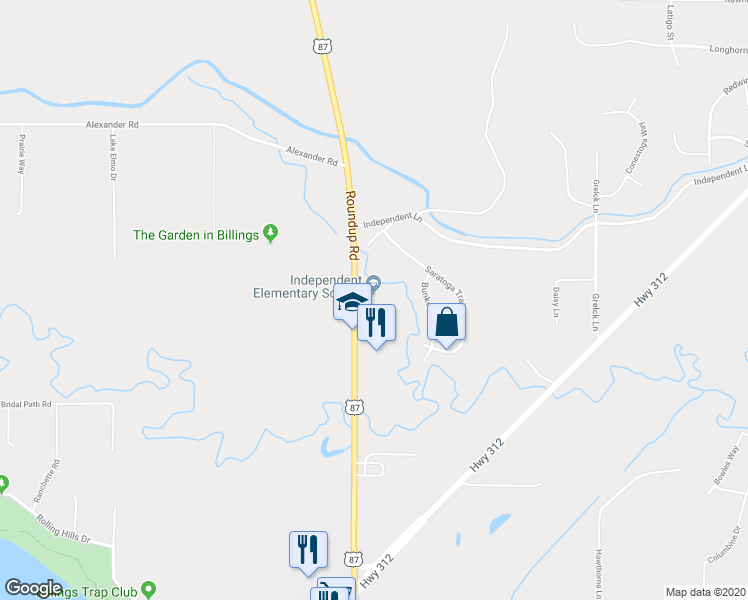 map of restaurants, bars, coffee shops, grocery stores, and more near 2907 Roundup Road in Billings