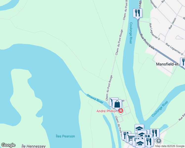 map of restaurants, bars, coffee shops, grocery stores, and more near 121 Avenue Paradise in Fort-Coulonge