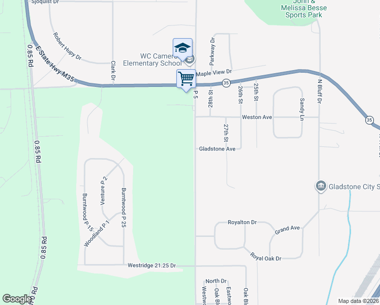 map of restaurants, bars, coffee shops, grocery stores, and more near 401-499 P 5 in Gladstone