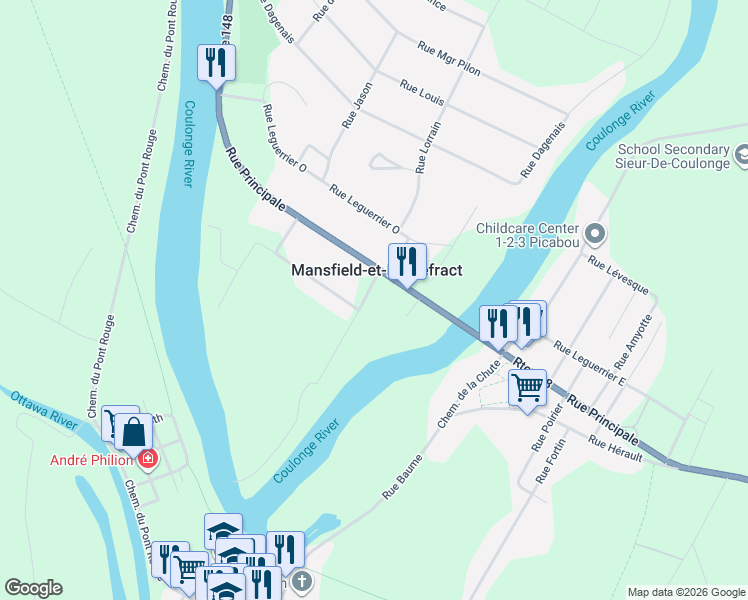 map of restaurants, bars, coffee shops, grocery stores, and more near 4 Rue Laporte in Pontiac