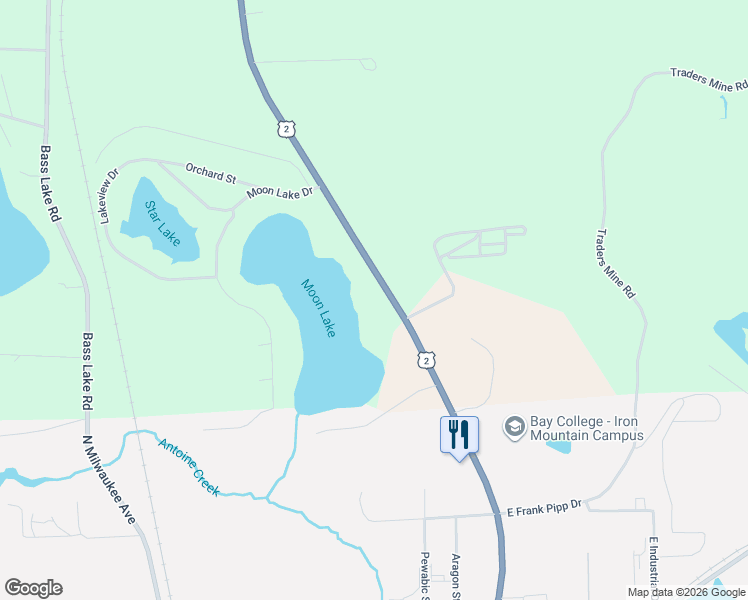 map of restaurants, bars, coffee shops, grocery stores, and more near Highway 95 in Iron Mountain