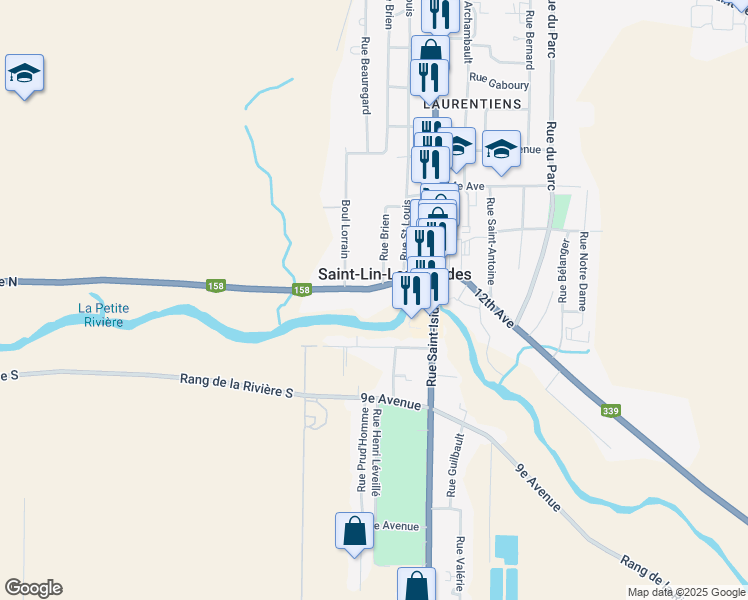 map of restaurants, bars, coffee shops, grocery stores, and more near 982 12e Avenue in Saint-Lin - Laurentides