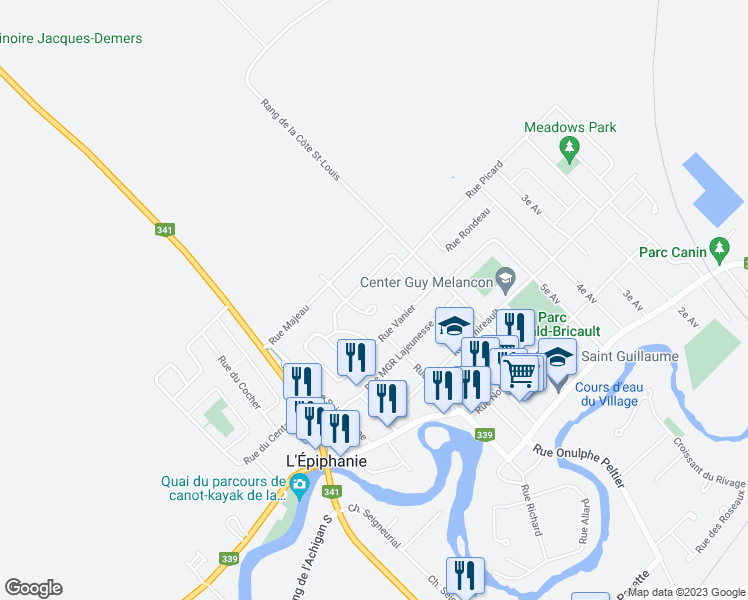 map of restaurants, bars, coffee shops, grocery stores, and more near 110 Chaînon Street in L'Épiphanie