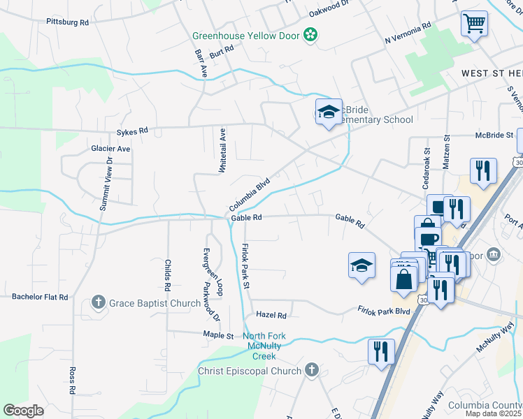 map of restaurants, bars, coffee shops, grocery stores, and more near 2690 Gable Road in St. Helens
