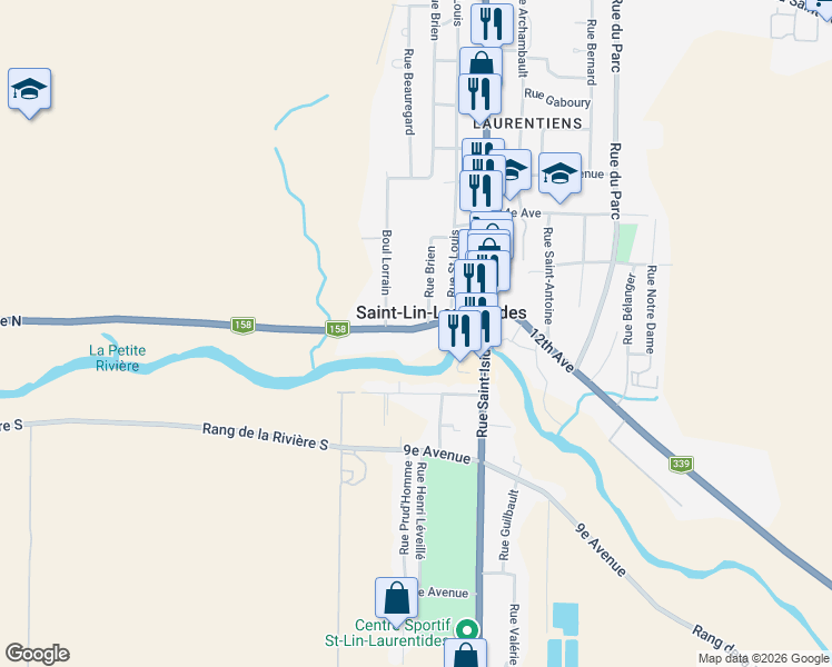 map of restaurants, bars, coffee shops, grocery stores, and more near 982 12e Avenue in Saint-Lin - Laurentides