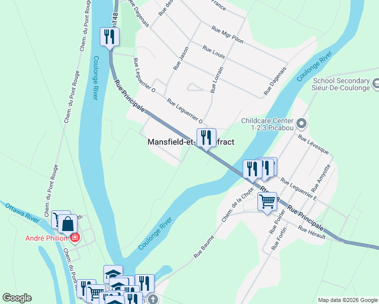 map of restaurants, bars, coffee shops, grocery stores, and more near 4 Rue Laporte in Pontiac