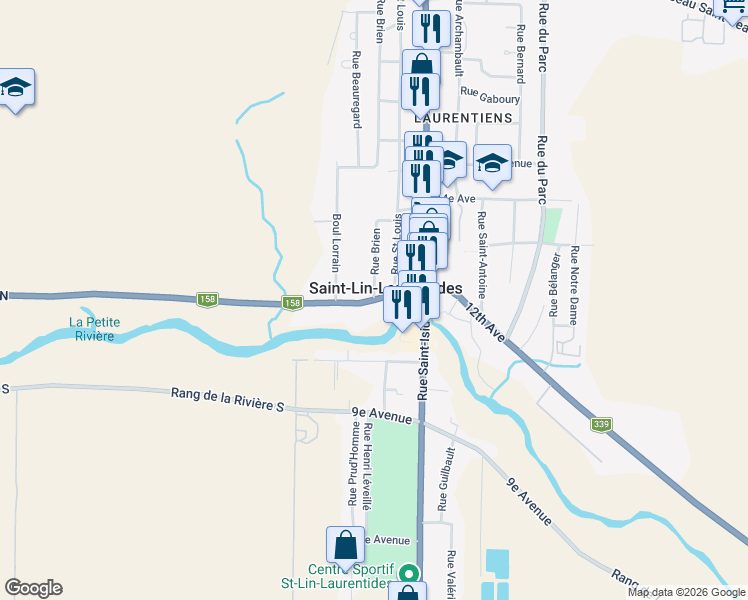 map of restaurants, bars, coffee shops, grocery stores, and more near in Saint-Lin-Laurentides