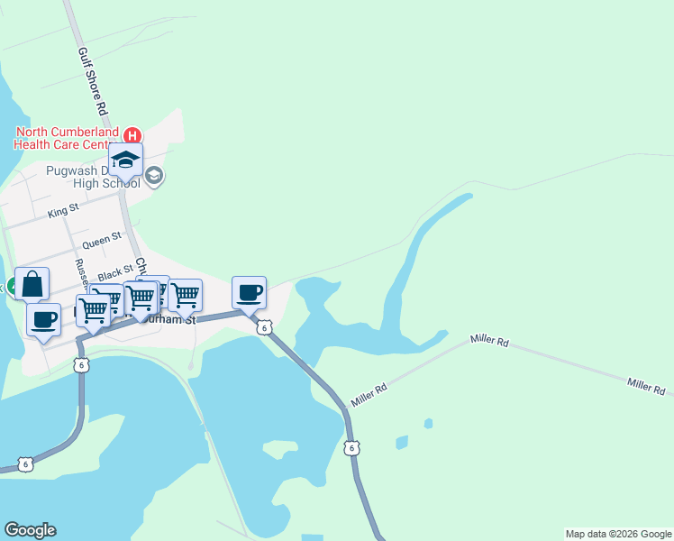 map of restaurants, bars, coffee shops, grocery stores, and more near 80 Irishtown Road in Pugwash