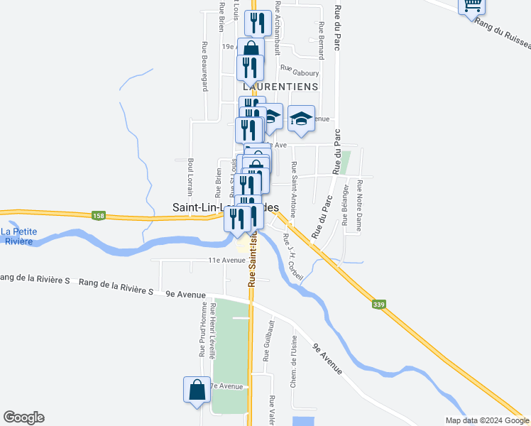 map of restaurants, bars, coffee shops, grocery stores, and more near 234 12e Avenue in Saint-Lin - Laurentides