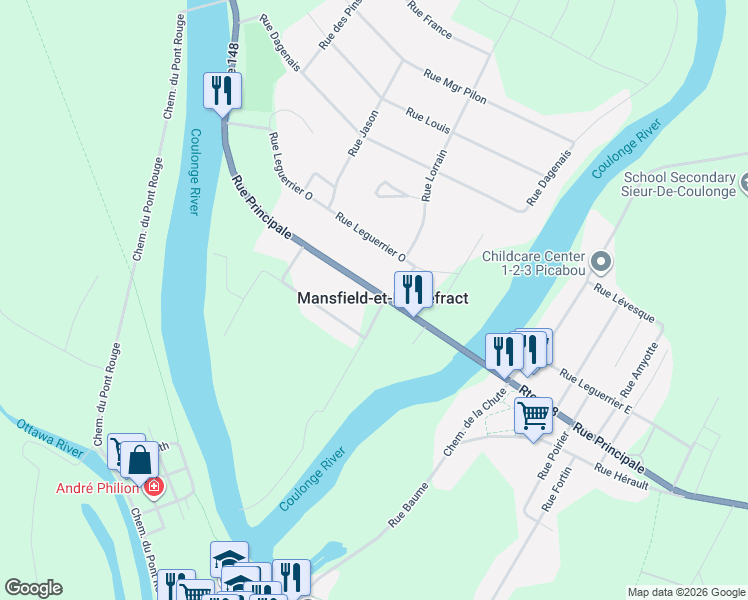 map of restaurants, bars, coffee shops, grocery stores, and more near 265 Rue Principale in Fort-Coulonge