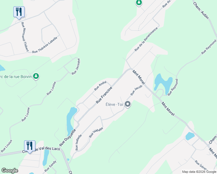 map of restaurants, bars, coffee shops, grocery stores, and more near 573 Rue Francine in Sainte-Sophie