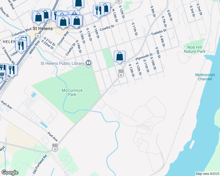 map of restaurants, bars, coffee shops, grocery stores, and more near 474 South 16th Street in St. Helens