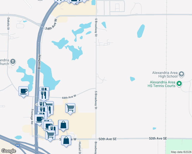 map of restaurants, bars, coffee shops, grocery stores, and more near 3401-4199 S Broadway St in Alexandria