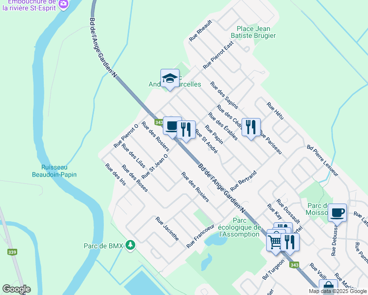 map of restaurants, bars, coffee shops, grocery stores, and more near in L'Assomption