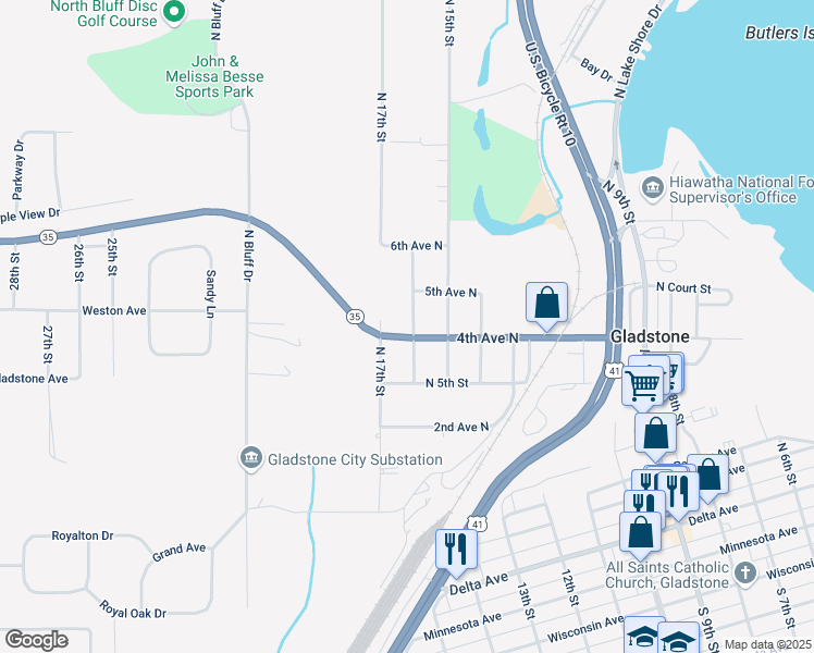 map of restaurants, bars, coffee shops, grocery stores, and more near 568 North 16th Street in Gladstone