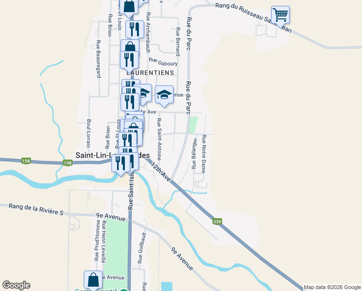 map of restaurants, bars, coffee shops, grocery stores, and more near 479 Rue du Parc in Saint-Lin - Laurentides