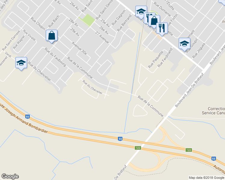 map of restaurants, bars, coffee shops, grocery stores, and more near 2809 Rue de la Commune in Drummondville