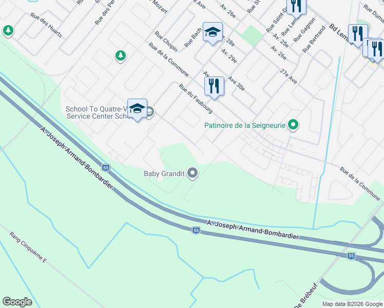 map of restaurants, bars, coffee shops, grocery stores, and more near 800 Rue du Campanile in Drummondville