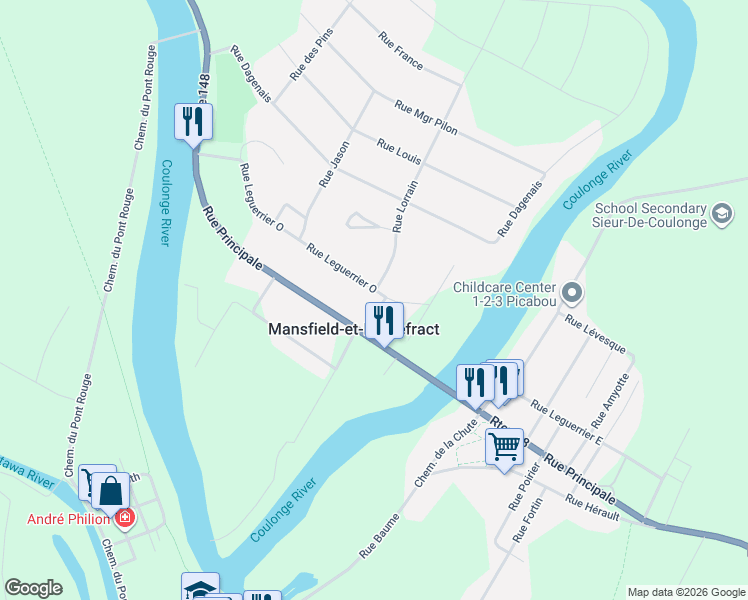 map of restaurants, bars, coffee shops, grocery stores, and more near 271 Rue Leguerrier Ouest in Mansfield-et-Pontefract