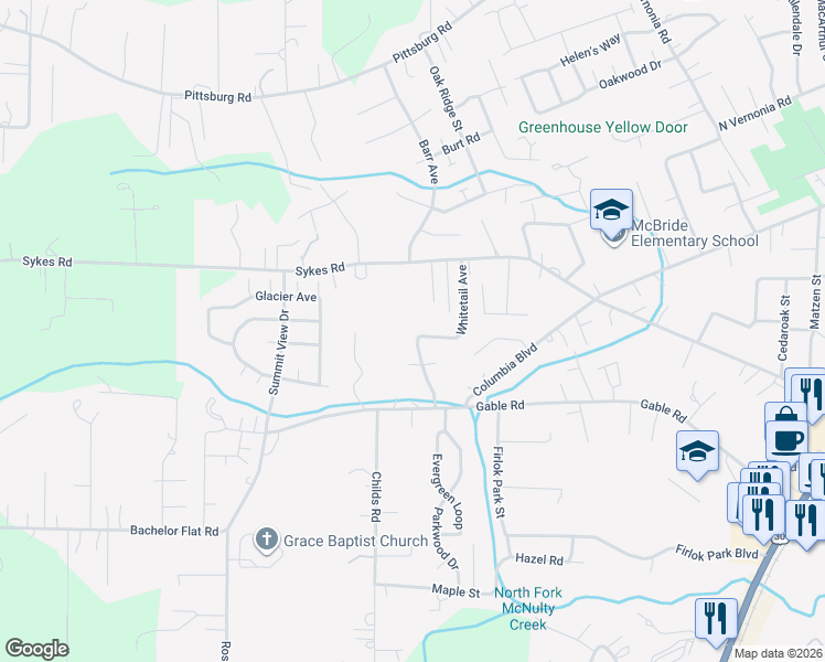 map of restaurants, bars, coffee shops, grocery stores, and more near 59117 Whitetail Avenue in St. Helens