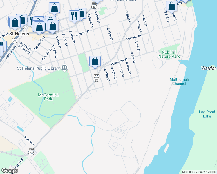 map of restaurants, bars, coffee shops, grocery stores, and more near 505 South 13th Street in St. Helens