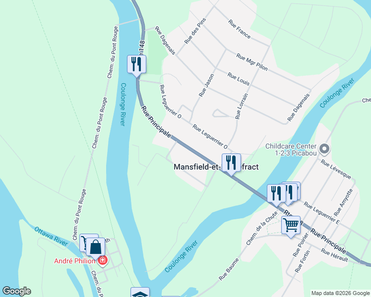 map of restaurants, bars, coffee shops, grocery stores, and more near 265 Rue Principale in Fort-Coulonge