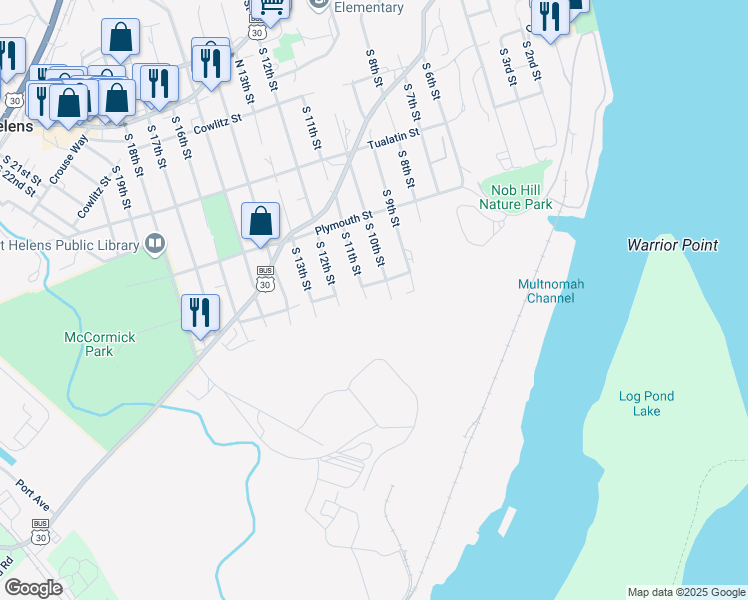 map of restaurants, bars, coffee shops, grocery stores, and more near 614 South 11th Street in St. Helens