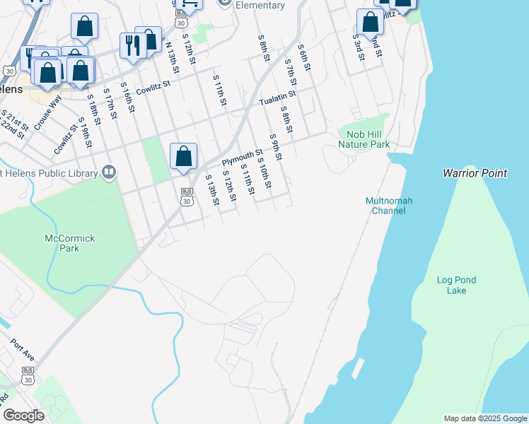 map of restaurants, bars, coffee shops, grocery stores, and more near 614 South 11th Street in St. Helens