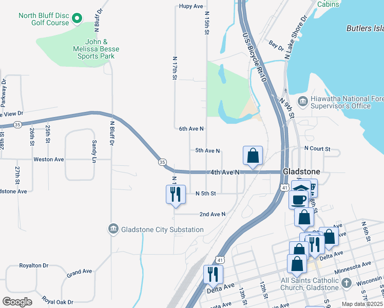 map of restaurants, bars, coffee shops, grocery stores, and more near 568-616 North 16th Street in Gladstone