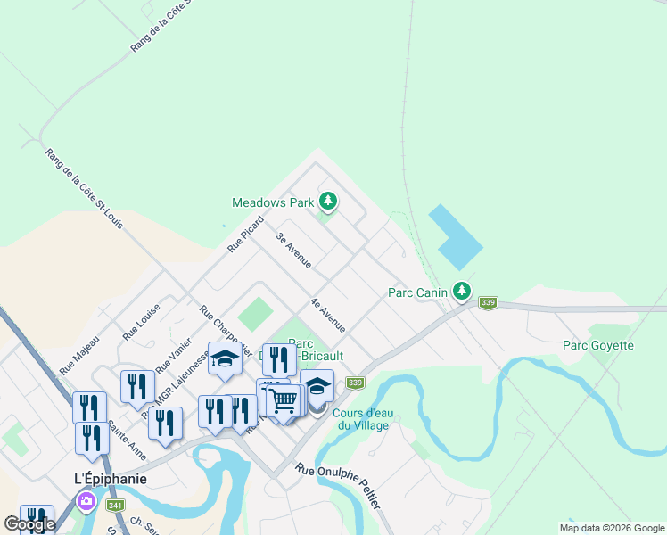 map of restaurants, bars, coffee shops, grocery stores, and more near 24 Rue Amireault in L'Épiphanie
