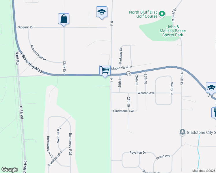 map of restaurants, bars, coffee shops, grocery stores, and more near 2702 Weston Avenue in Gladstone