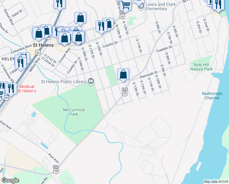 map of restaurants, bars, coffee shops, grocery stores, and more near 454 South 16th Street in Warren