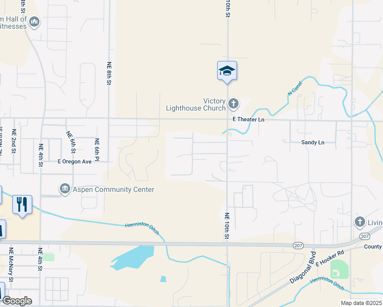 map of restaurants, bars, coffee shops, grocery stores, and more near 1800 Northeast 10th Street in Hermiston