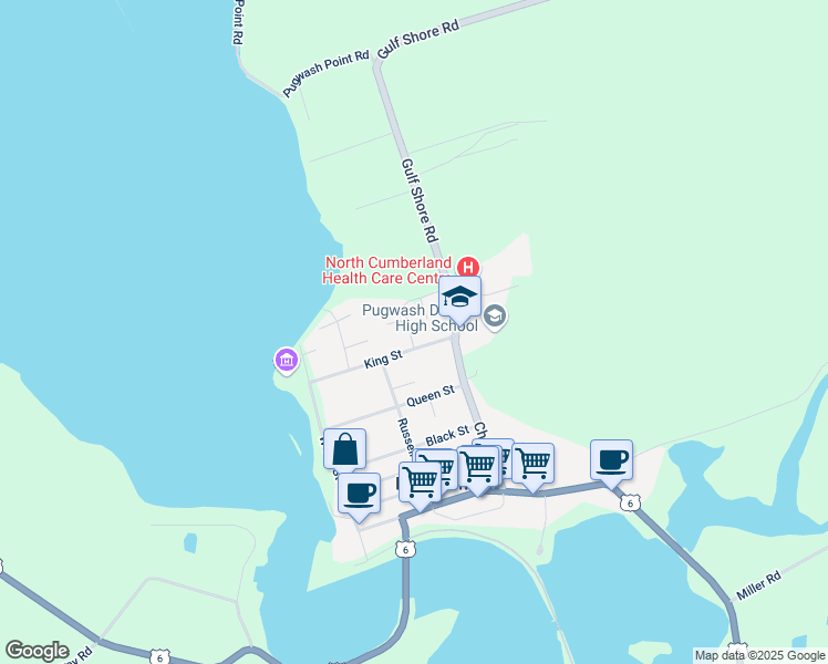 map of restaurants, bars, coffee shops, grocery stores, and more near 21 Freedom Lane in Pugwash