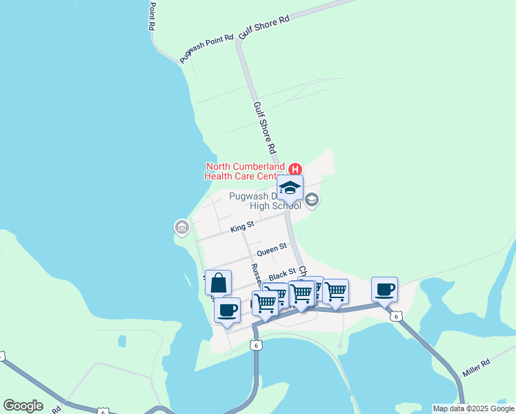 map of restaurants, bars, coffee shops, grocery stores, and more near 21 Freedom Lane in Pugwash