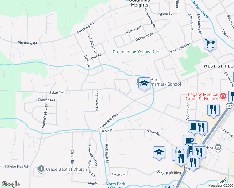 map of restaurants, bars, coffee shops, grocery stores, and more near 59210 Westshire Lane in St. Helens