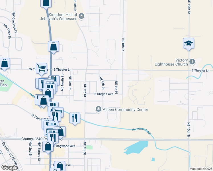 map of restaurants, bars, coffee shops, grocery stores, and more near 619 Dakota Court in Hermiston