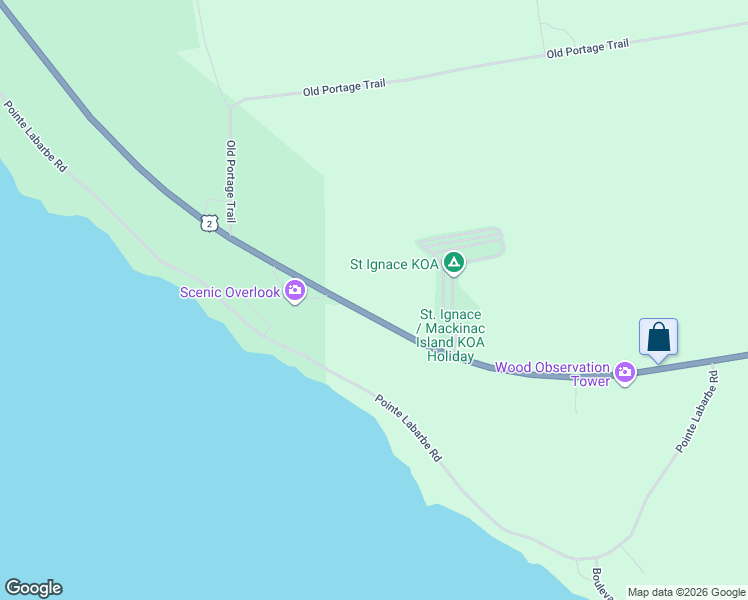 map of restaurants, bars, coffee shops, grocery stores, and more near 1170 U.S. 2 in St. Ignace