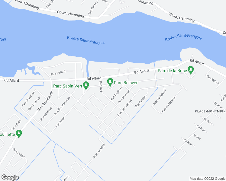 map of restaurants, bars, coffee shops, grocery stores, and more near 55 Rue Elvin in Drummondville