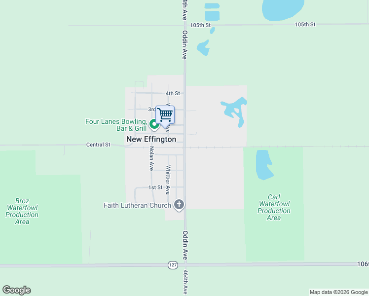 map of restaurants, bars, coffee shops, grocery stores, and more near County Road 8 in New Effington