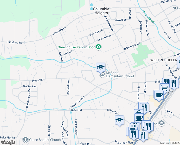 map of restaurants, bars, coffee shops, grocery stores, and more near 35237 Aubuchon Drive in St. Helens