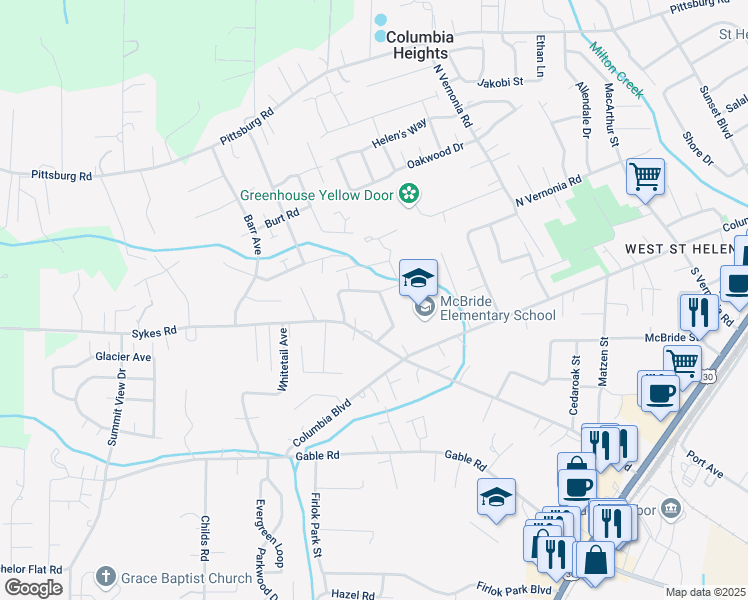 map of restaurants, bars, coffee shops, grocery stores, and more near 35237 Aubuchon Drive in St. Helens