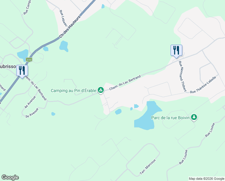 map of restaurants, bars, coffee shops, grocery stores, and more near 175 Chemin du Lac Bertrand in Sainte-Sophie