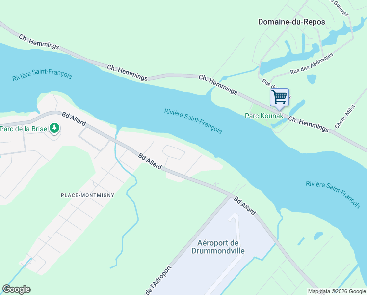 map of restaurants, bars, coffee shops, grocery stores, and more near 165 Rue Sutherland in Drummondville