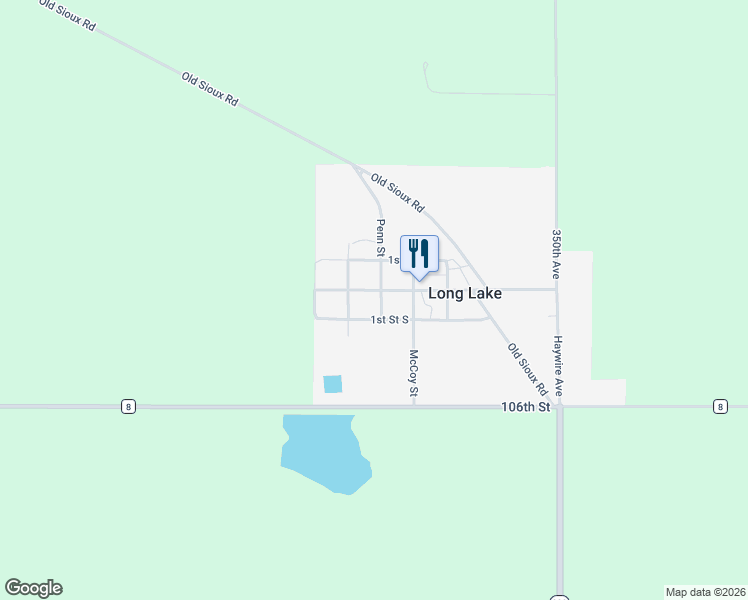map of restaurants, bars, coffee shops, grocery stores, and more near 100-106 Penn Street in Long Lake