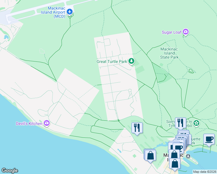 map of restaurants, bars, coffee shops, grocery stores, and more near 225 Cadotte Avenue in Mackinac Island