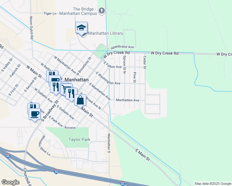map of restaurants, bars, coffee shops, grocery stores, and more near 207 Hemlock Street North in Manhattan
