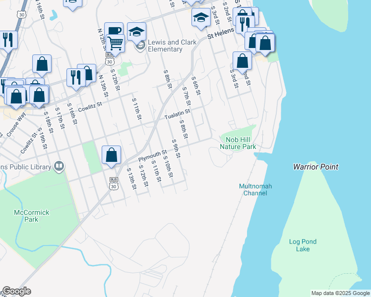 map of restaurants, bars, coffee shops, grocery stores, and more near 515 South 8th Street in St. Helens