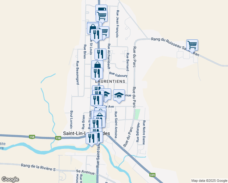 map of restaurants, bars, coffee shops, grocery stores, and more near 244 Rue Proulx in Saint-Lin - Laurentides